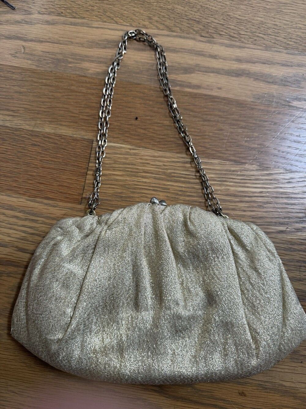 Vintage 1960s Gold Metallic Lamé Frame Evening Clutch Bag